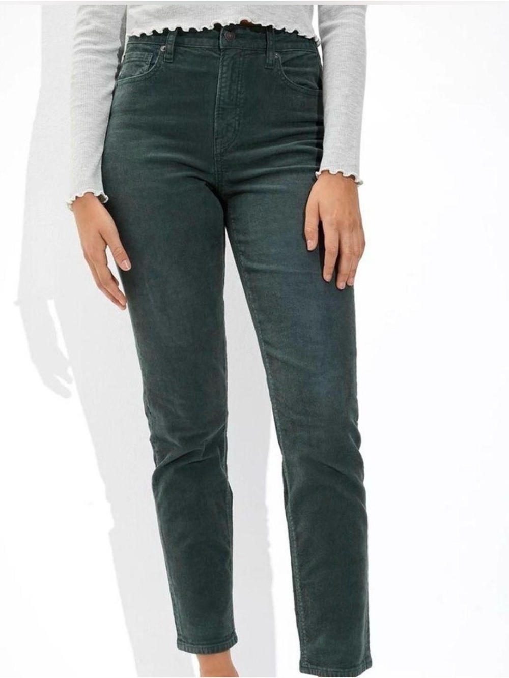 American Eagle Outfitters Corduroy Straight-Leg Jeans Dark Green High Rise Pants